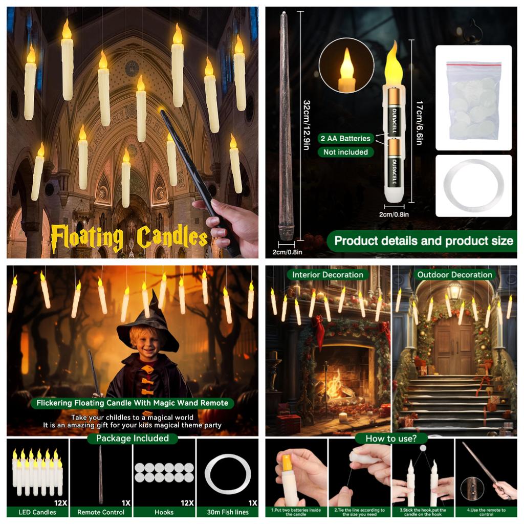 Flameless Taper Candles with or without Remote Control Battery Operated Taper Candles Flickering LED Candlesticks for Halloween