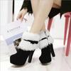 2020 Winter Women's High Heel Suede Platform Boots with Fur, Bowknot, and Side Zipper