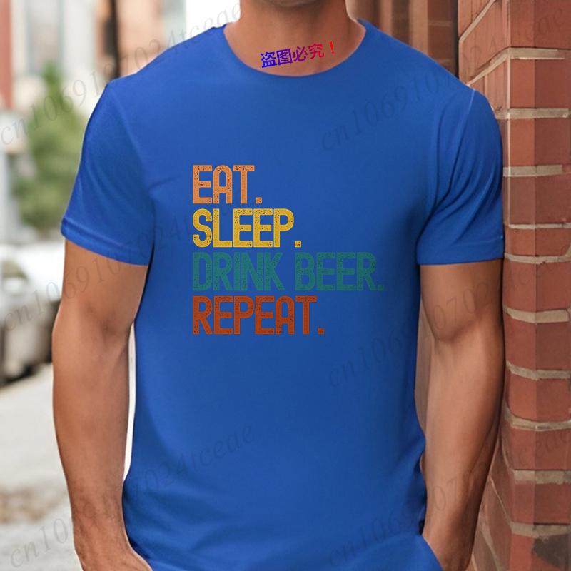 Streetwear Funny 'Eat Sleep Drink Beer Repeat' Print T Shirt Men Casual Summer Short Sleeve Tee Hip Hop Beer Lover Graphic Tops