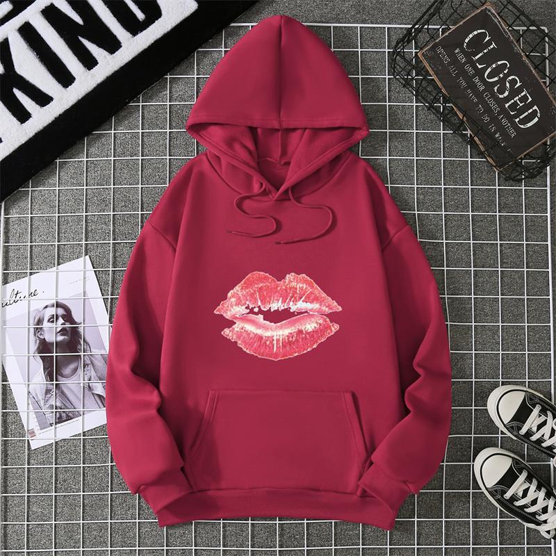 Sexy lip print hoodie long-sleeved women's casual fashion sweatshirt