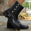 Fashion Spring Autumn Medium Heel Round Head Short Boots for Women Fashion Solid Color Metal Buckle Women Shoes Roman Style Slip On Bota