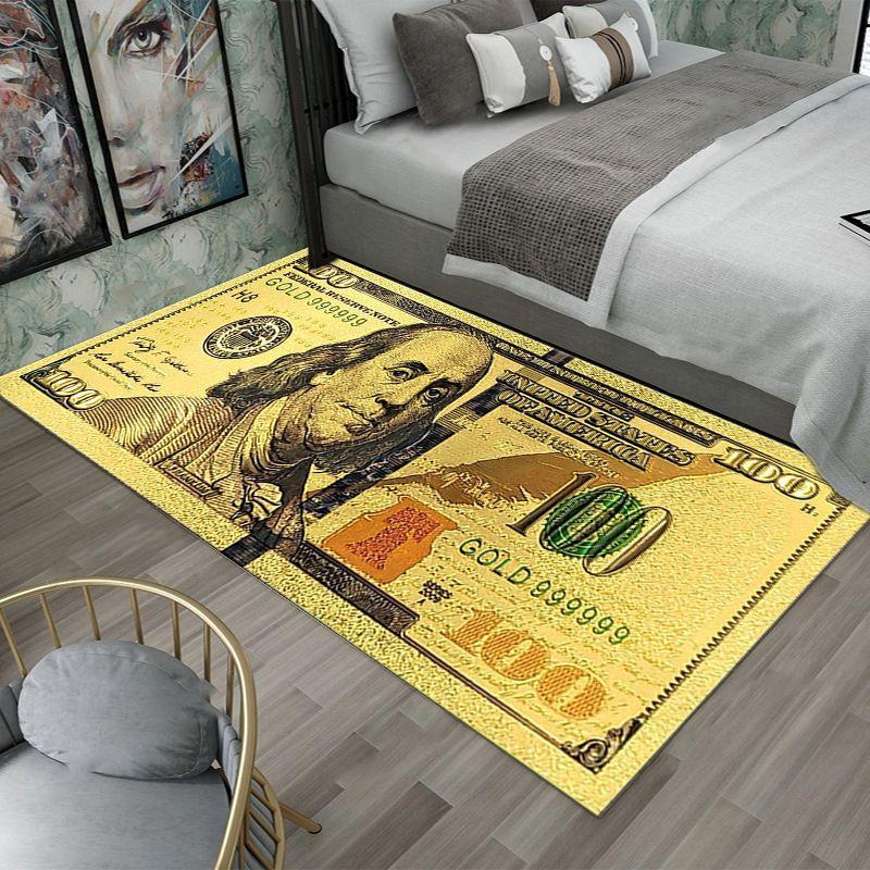 VIKAMA 100 Yuan Banknote Langer Teppich, Waschbar, Rutschfest, Nachttischmatte, Schlafzimmer- und Wohnzimmerteppich, Heimdekoration