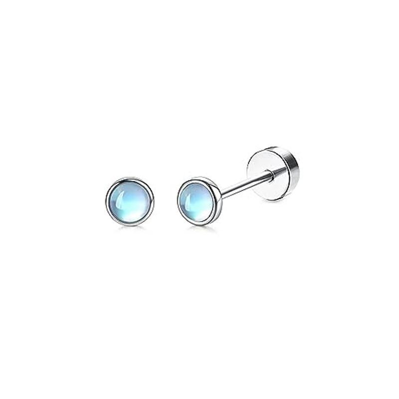 2PCS/Set Stainless Steel Heart Moon Earbone Stud Screw Ball Stud Earrings for Women Fashion Ear Tragus Cartilage Body Piercing
