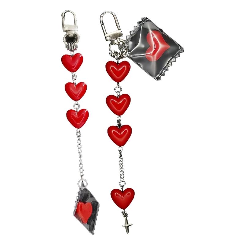 Playful Red Candy Pouch Keyring Heart Shaped Alloy Resin Accessory  Ideal For Keys Gifts Decoration Hanging Charm