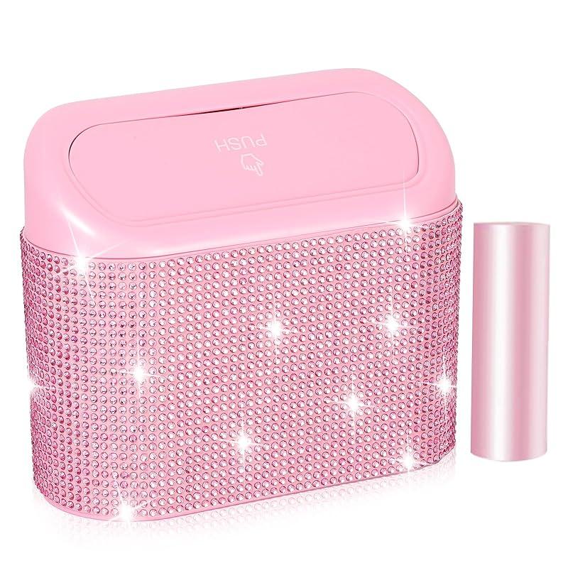 NBTEPEM Bling Car Trash Can With Lid, Mini Auto Garbage Can With 30 Trash Bags, Leakproof Automotive Garbage Container Bin, Bling Car Accessories