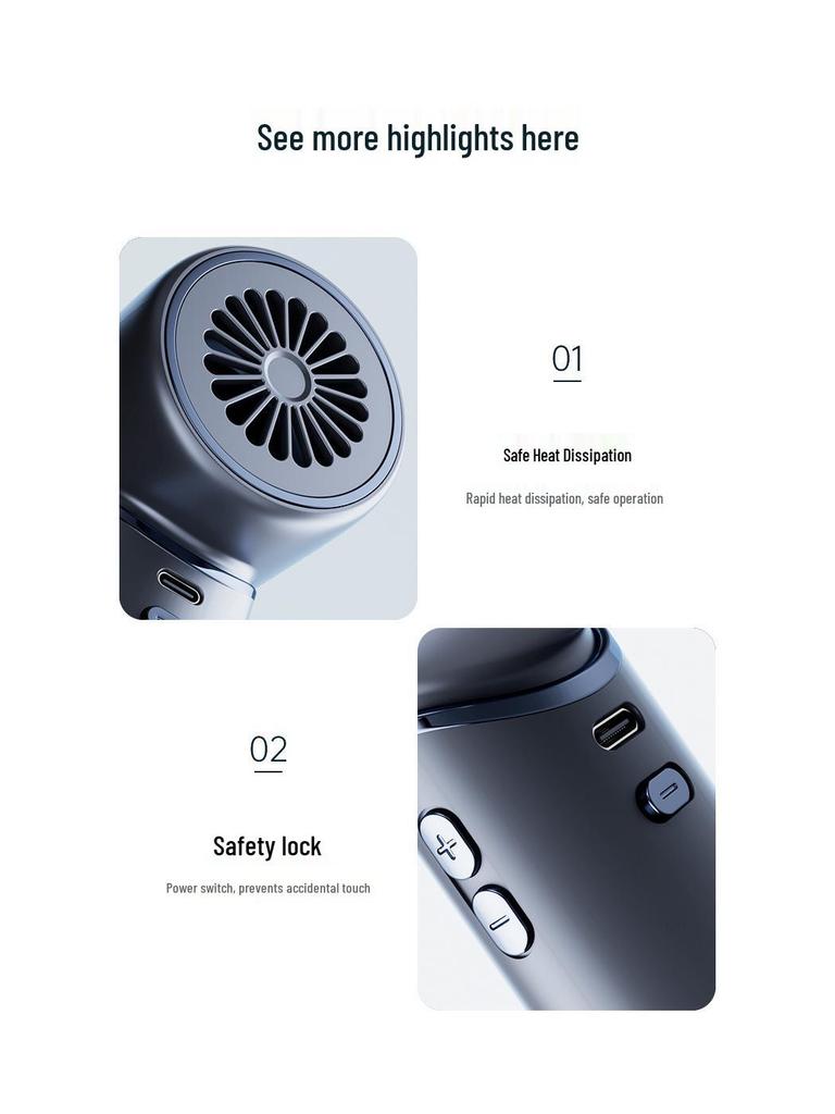 USB Portable Handheld Fan: Mini Size, Long Battery Life, 120-Speed Display, High-Speed Outdoor Use.