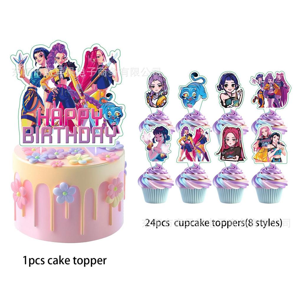 Neue Dämonenjäger Kuchenstecker Geburtstagsparty Set Dämonenjäger Mädchengruppe Kuchenplatte Party Dekoration