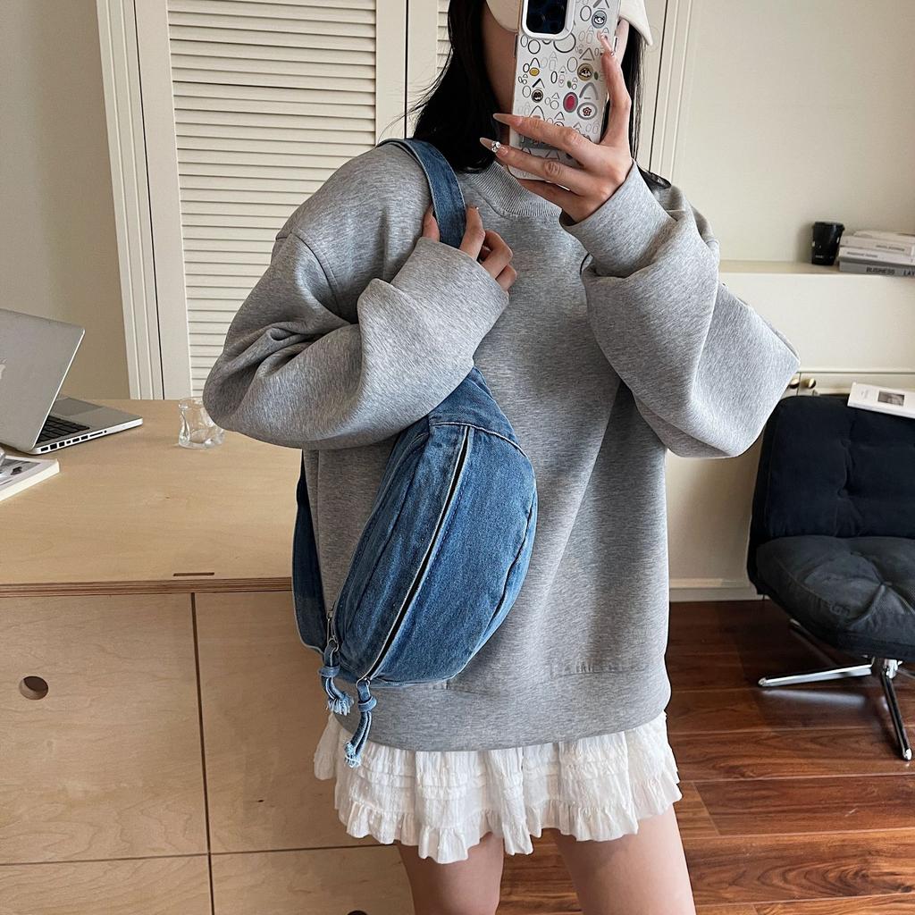 Denim bag women's large-capacity new summer niche messenger bag sports breast bag