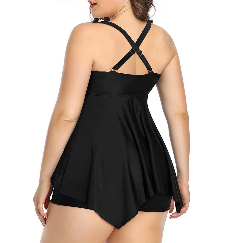 Costumi da Bagno da Donna Taglie Forti con Fiori Vita Alta Boxer Set Tankini da Spa Beachwear
