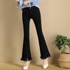 Jeans Slim a Vita Alta con Micro-Svasatura e Frange da Donna