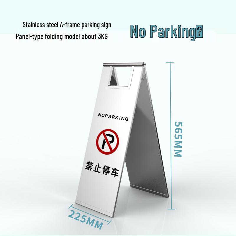 Stainless Steel No Parking, Caution Slippery, A-Frame Folding Sign