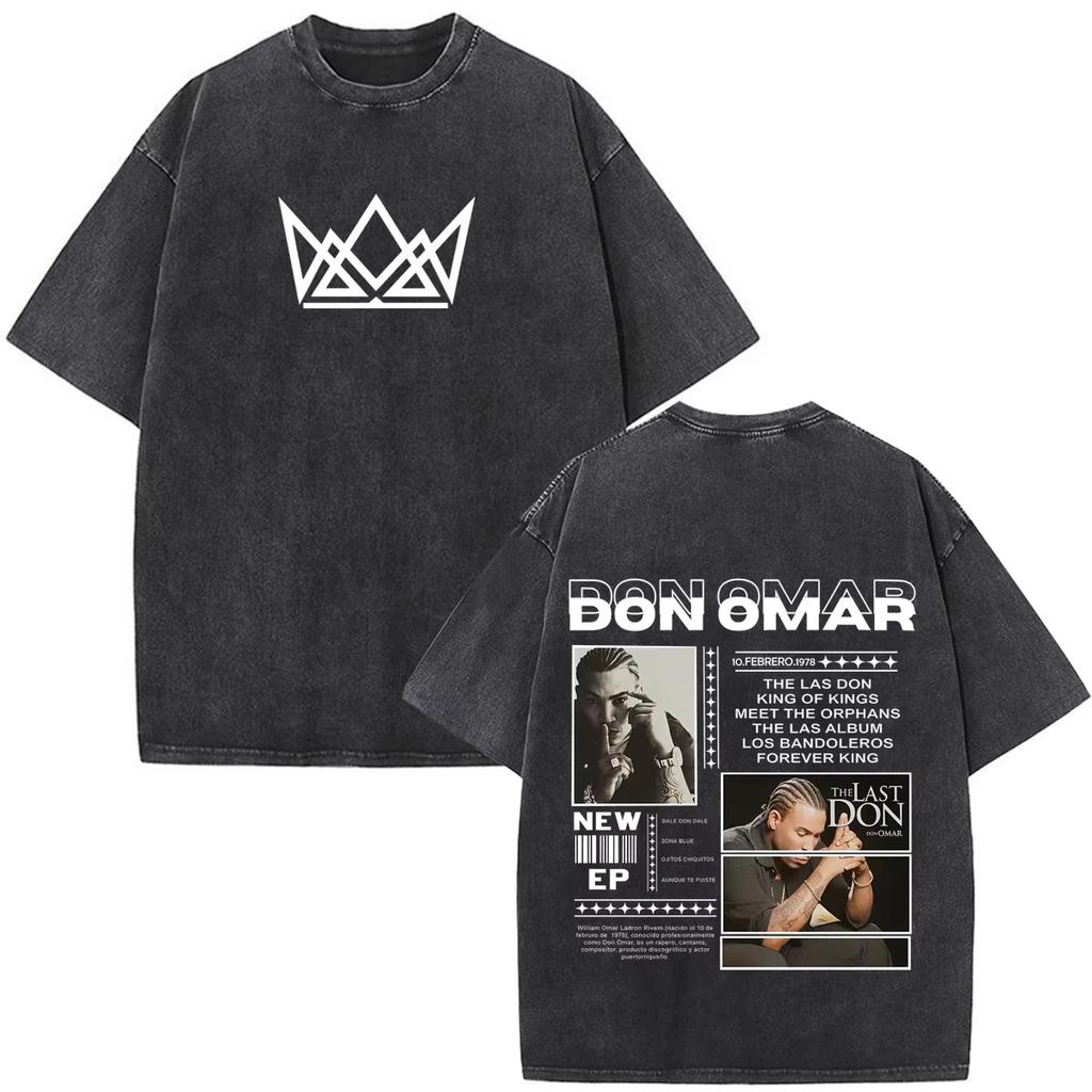 Rapper Don Omar The Last King Tour 2026 Stampa Vintage Lavata T-shirt Uomo Donna Moda T-shirt Leggere Traspiranti e Comode