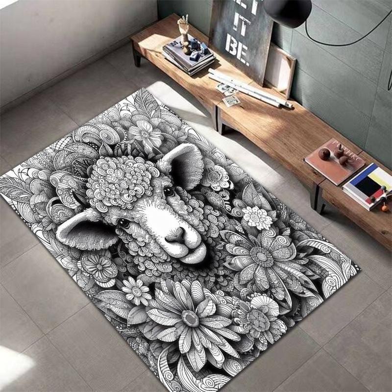 Black White Animals Pattern Square Carpet,Area Rug,Carpet Rug for Living Room Bedroom Sofa Playroom Decor,Non-slip Floor Mat,Holiday Birthday Gifts
