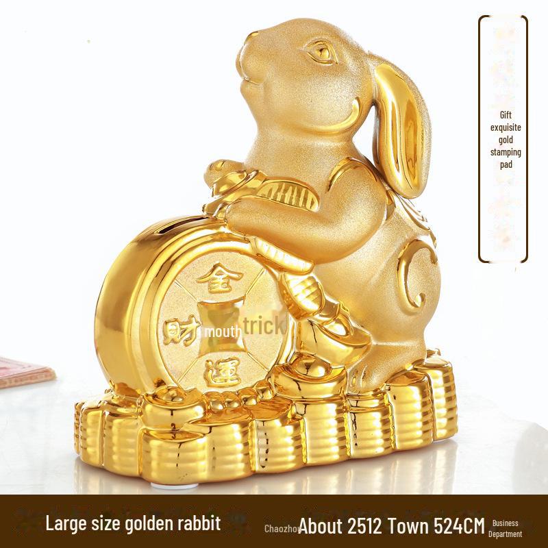 Glücksbringer-Sparschwein aus Keramik, goldenes Kaninchen, kreatives Geschenk und Heimdekoration