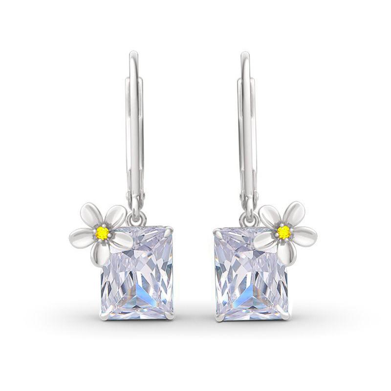 Серьги Eryun Jewelry Аквамариновый Синий Прямоугольный Циркон Микроинкрустация Посеребренные Серьги-гвоздики Цветок для Женщин белый