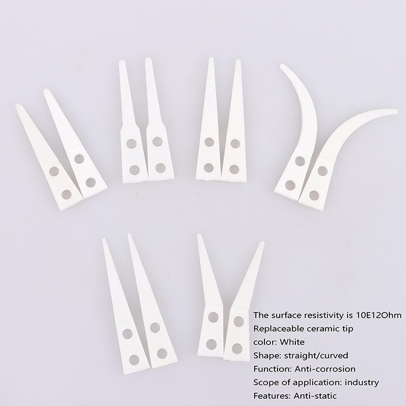 2Pcs Insulated Straight Curved Tip Anti-Static Ceramic Tweezers Electronic Industrial Ceramic Tweezers For Industry