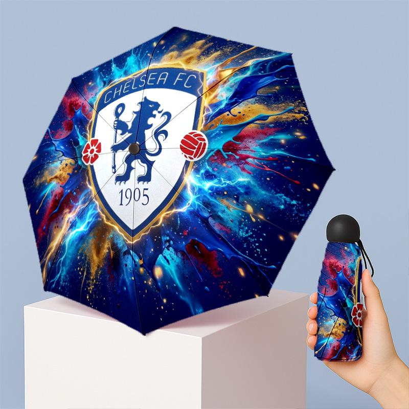 Chelsea FC Pattern Printed Mini 5 Folds 8 Ribs Compact Umbrella Windproof Waterproof Lightweight Portable Folding