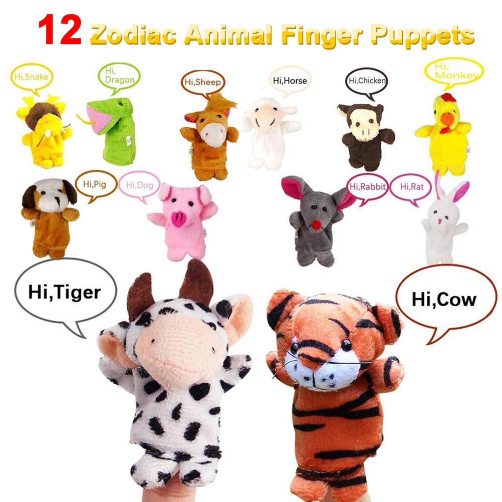12 Stück Chinesisches Tierkreiszeichen Weiche Tierpuppe Cartoon Finger Spielzeug Plüsch Geschenk für Kinder Erwachsene