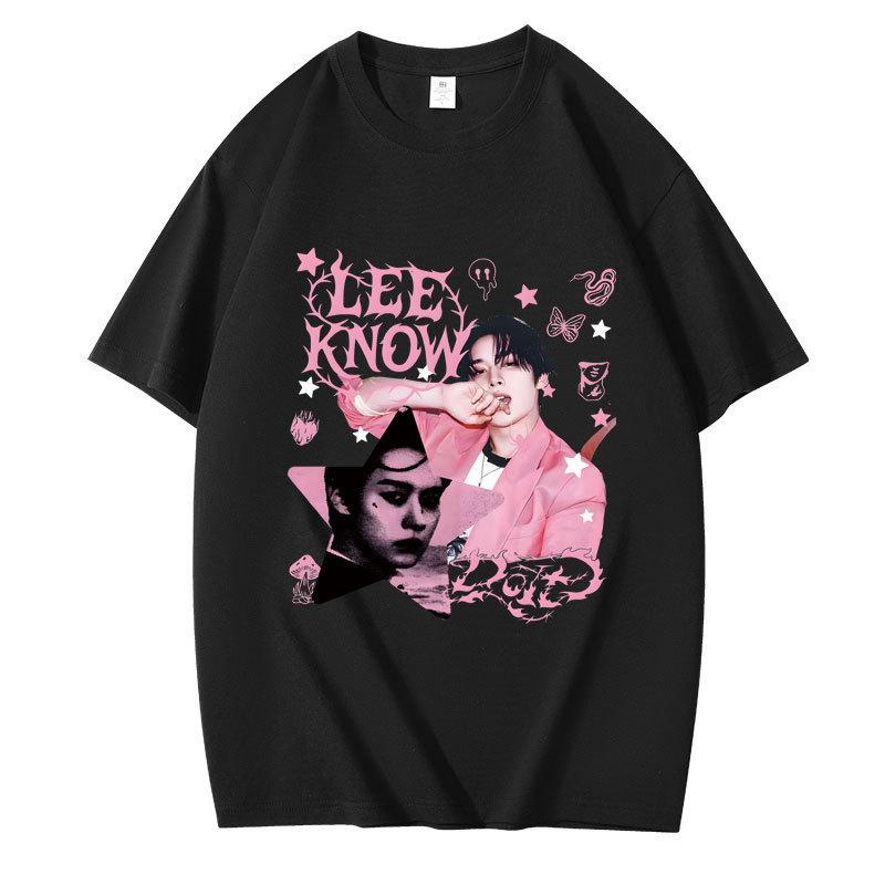 Mode Sommer Y2k T-Shirt Kpop DO IT Bangchan Hyunjin Bedrucktes Kurzarm Damen Oberteil Sportlich Lässig für Jungen Mädchen Fan Geschenk