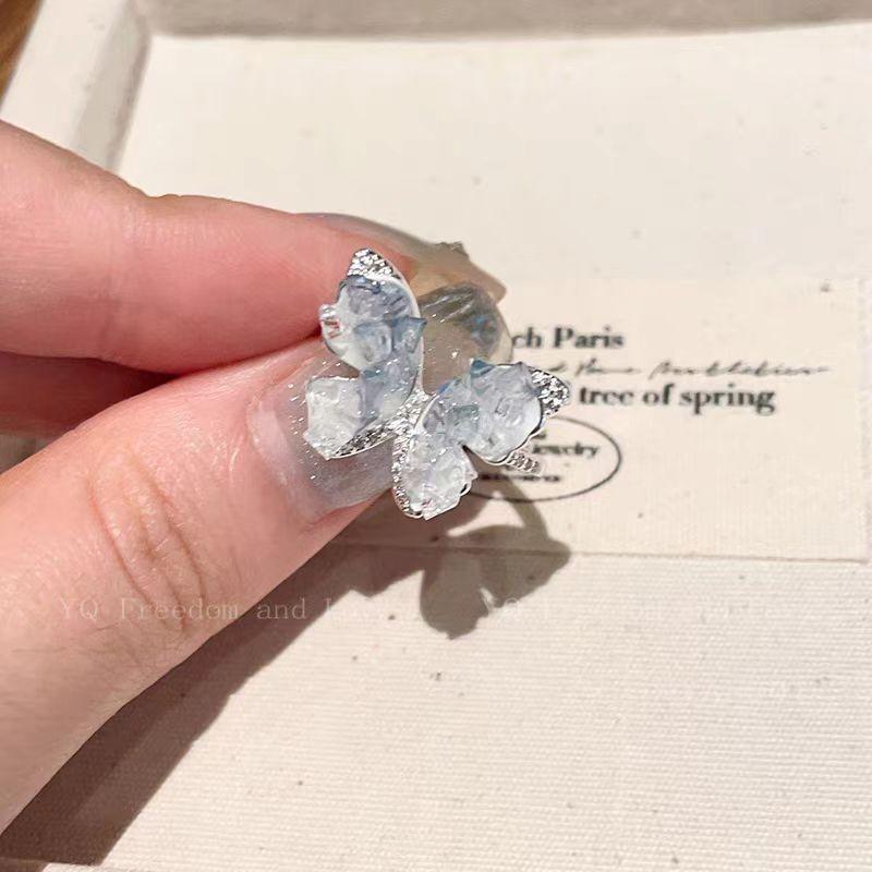 Süßer Blauer Traum Gelee Schale Harz Stern Ring für Frauen Mädchen Metall Seestern Perlen Fingerring Ozean Thema Schmuck Accessoire