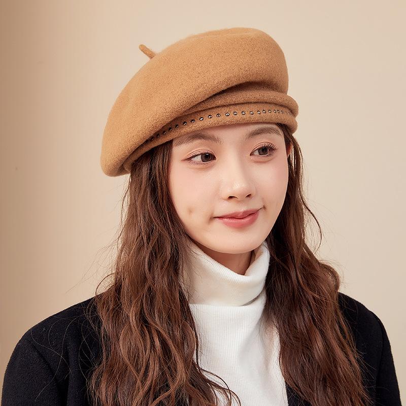 High-end Wool Beret Women's Autumn and Winter Retro Versatile Face Small Painter Hat Big Head Circumference Newsboy Hat