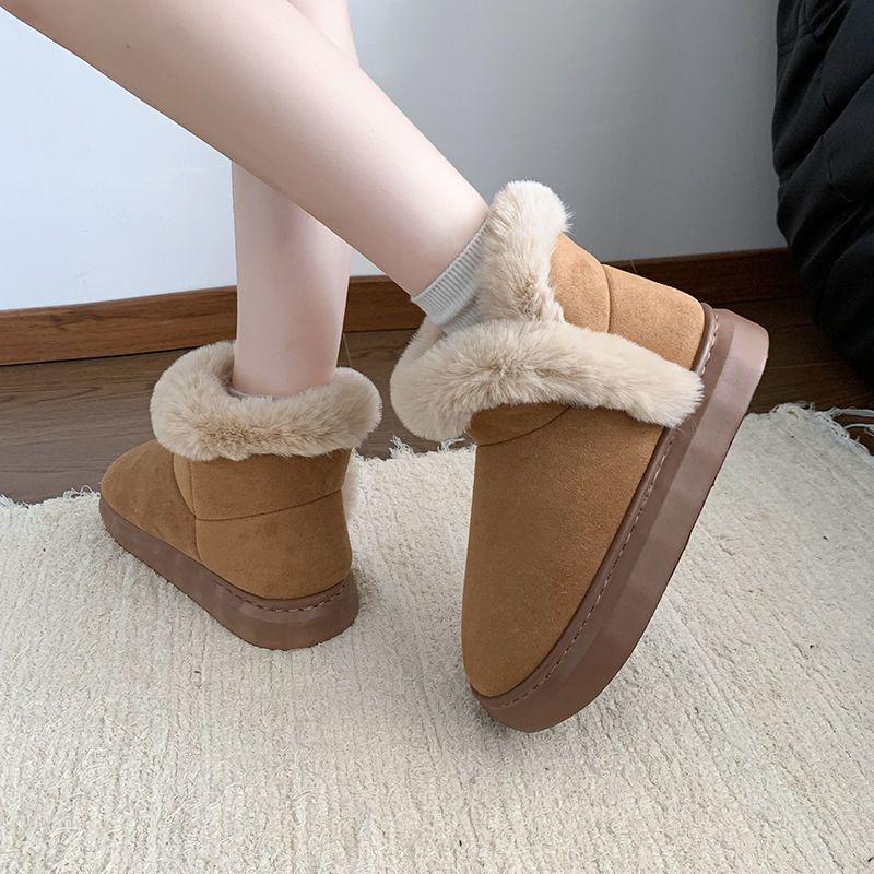 Fashion short snow boots fluffy cotton shoes 2025 winter new muffin thick-soled piled comfortable warm bread shoes