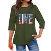 Women's Print Round Neck Top With Three Quarter Sleeves T-Shirt Three Quarter Sleeves T-Shirt