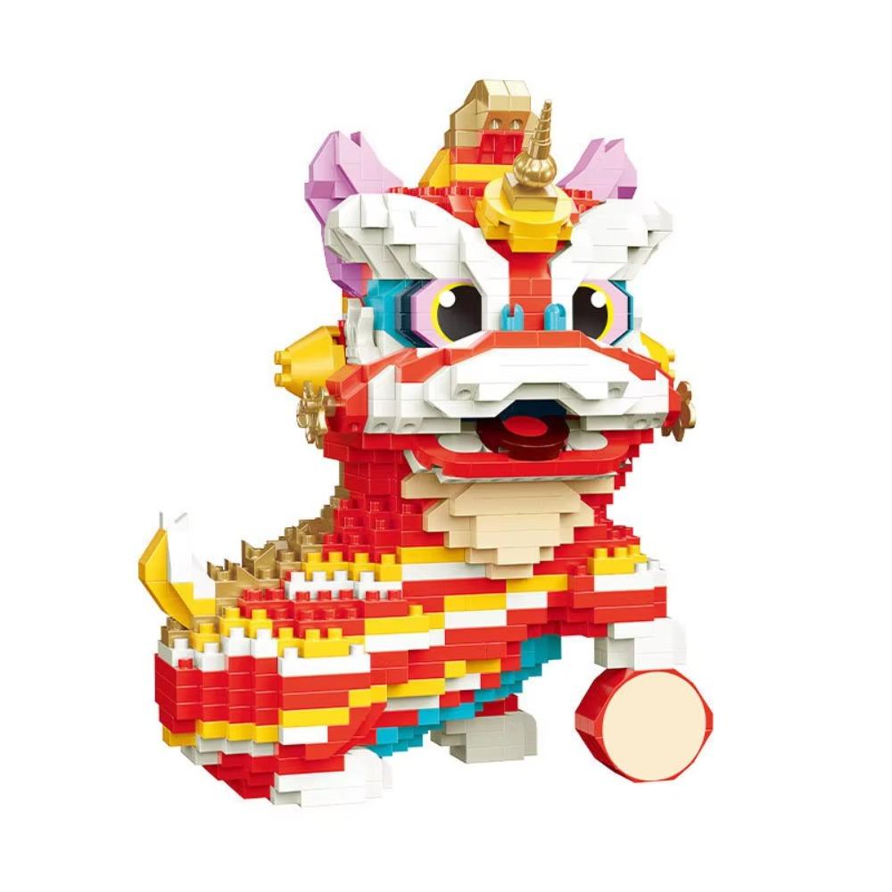 Creative Series Chinese Style Lion Dance Ornaments Toy, Creative Assembled Construction Blocks Small Particle Assembled Toys