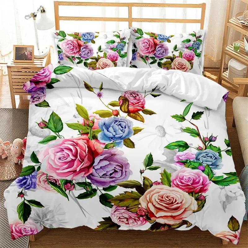 Botanical Floral Duvet Cover Garden Plant Flower Bedding Set Microfiber Rustic Farmhouse Comforter Cover Single Queen King Size