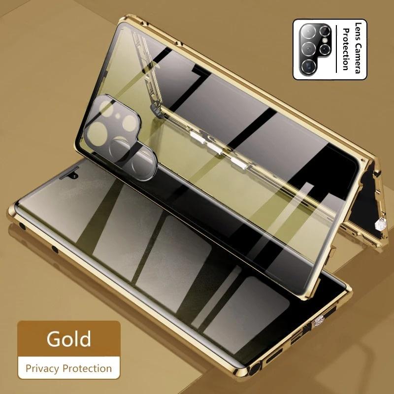 Magnetic Tempered Glass Privacy Metal Case for Huawei P30 Pro P40 Pro+ P50 P60 P70 Pura Ultra with Camera Lens Protection Double Sided Glass Cover