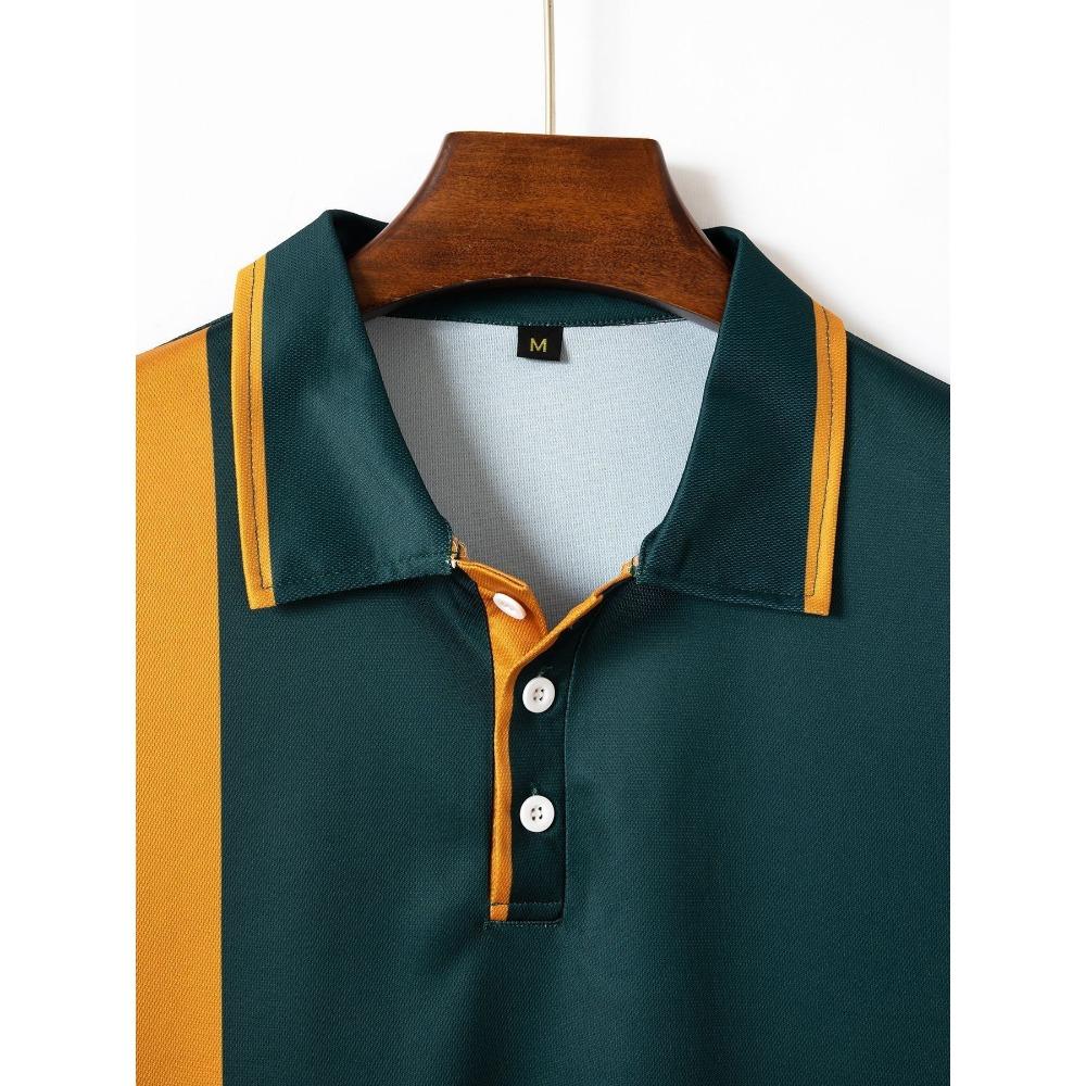 Men's Casual Chest Printed Lapel Button Versatile T-shirt