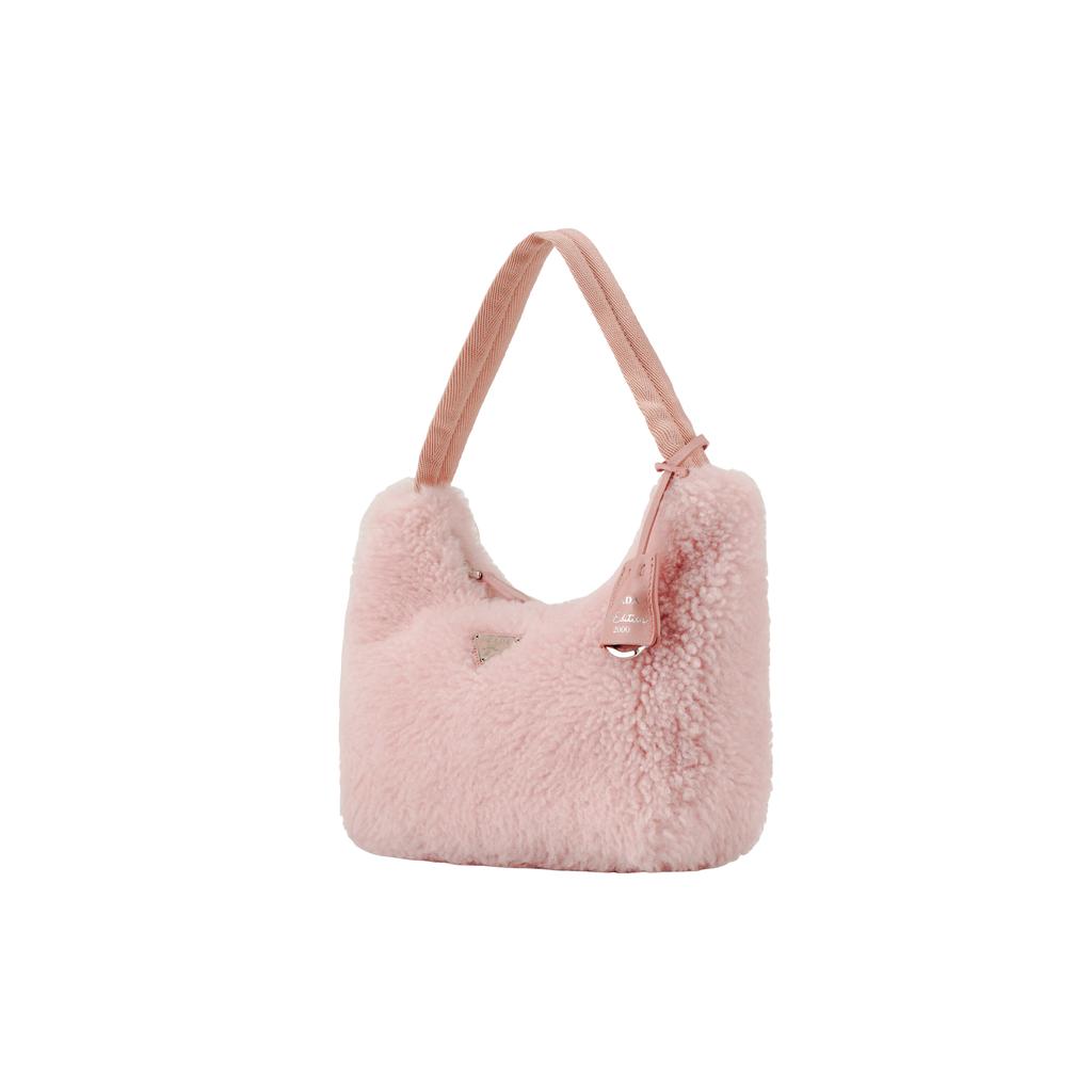 Prada Classic Silver Buckle Triangle Logo Plush Wool Mini Handbag Women handbags Pink 1NE515-2DUE-F0615