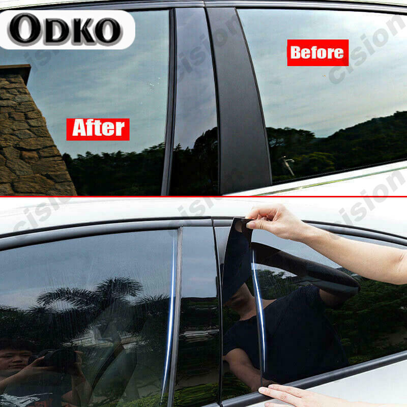 For Honda Jazz Fit GE 2008-2013 Window Door Column B C Pillar Post Cover Trim Carbon Fiber Glossy Black Mirror Effect PC Sticker