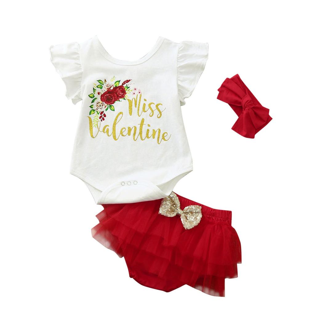 Noworodek Niemowlę Walentynki Pajacyk Spódniczka Opaska 3-częściowe Stroje