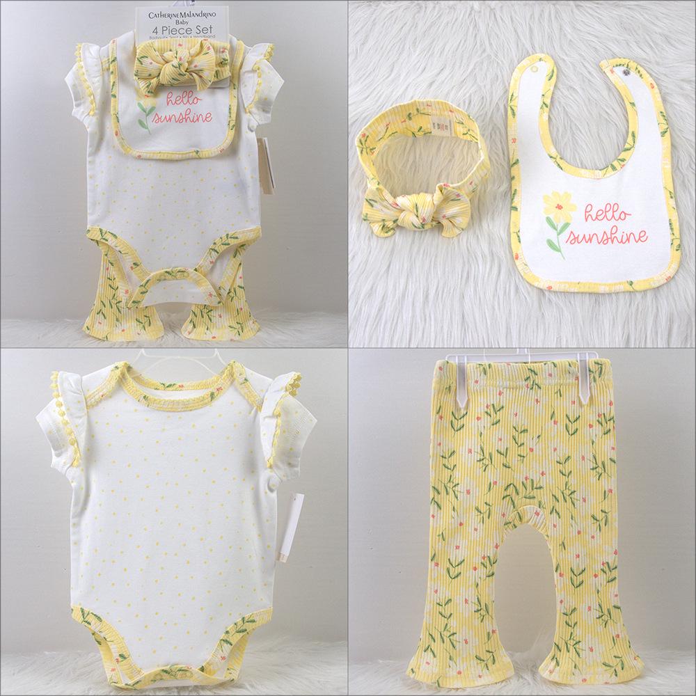 4-Piece Baby Girl Set: Headband, Bodysuit, Socks, Pants (0-3M)