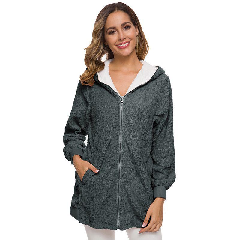 

Теплое женское пальто-тедди с капюшоном из искусственного флиса Gray,L