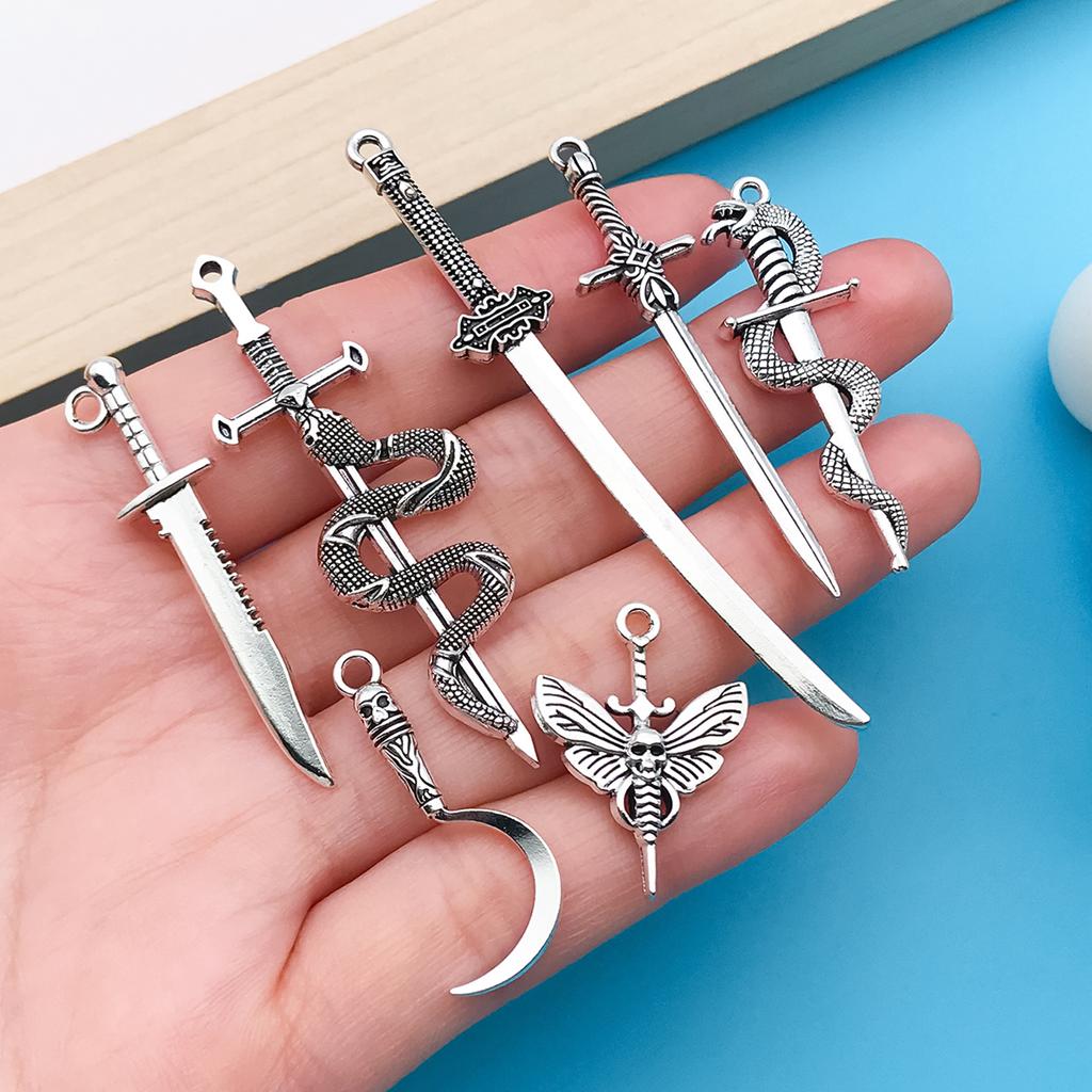 16/20pcs Vintage Style Mixed DIY Alloy Creative Sword And Other Style Weapon Shape Charm For DIY Jewelry Making Accessories