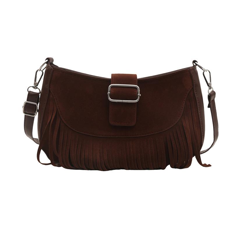 Premium retro matte fringed bag autumn new fashion versatile saddle bag trendy women's shoulder messenger bag