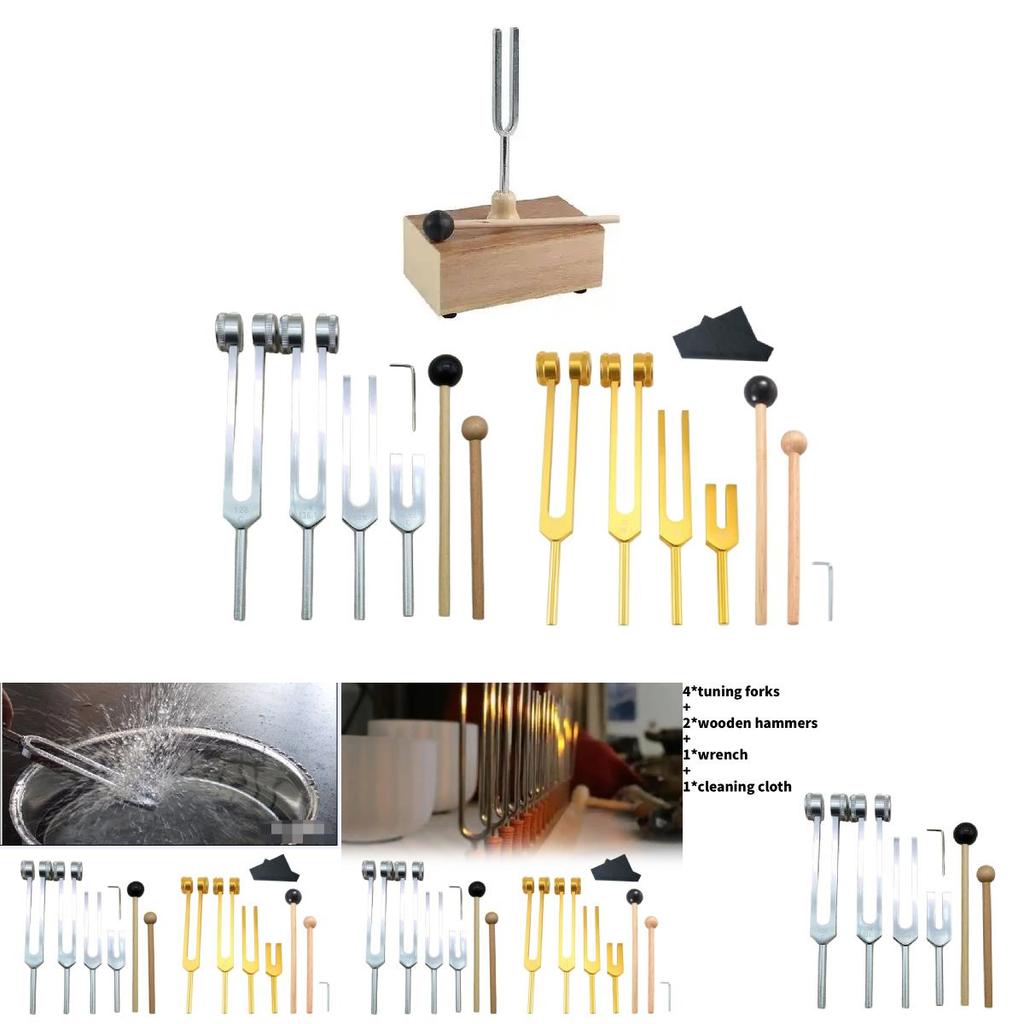 Silver Aluminum Alloy Tuning Fork Collection For Musical Instruments And Health Treatments With Carrying Bag
