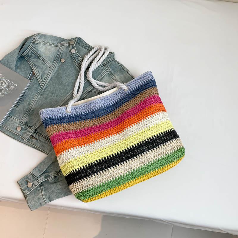 

Летняя контрастная полосатая сумка-тоут 2025 весна новая литературная маленькая свежая сумка через плечо ленивый стиль сумочка