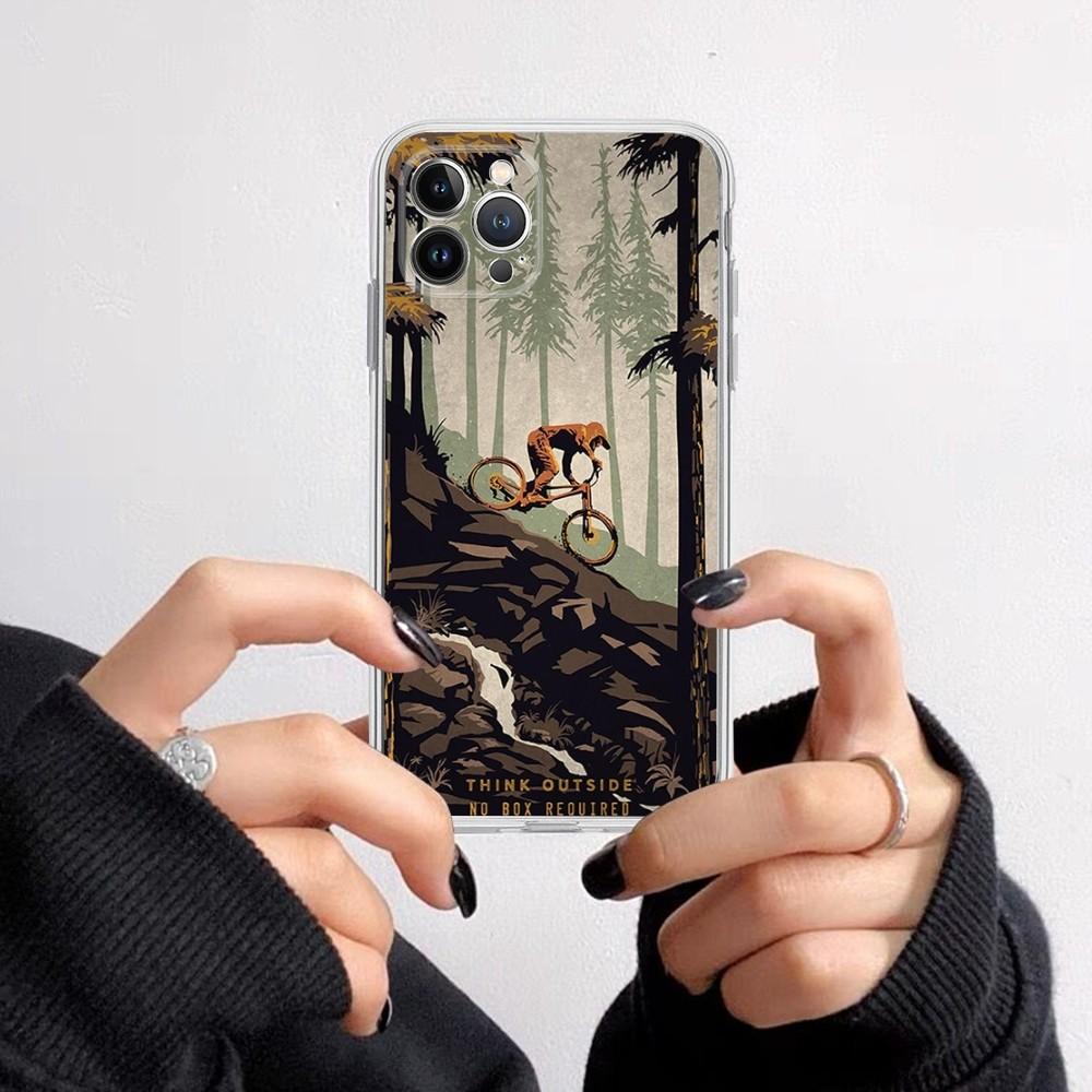 Bike Cycling art Phone Case For iPhone 11 12 13 14 Mini Pro Max XR X XS TPU Clear Case For 8 7 6 Plus SE 2020