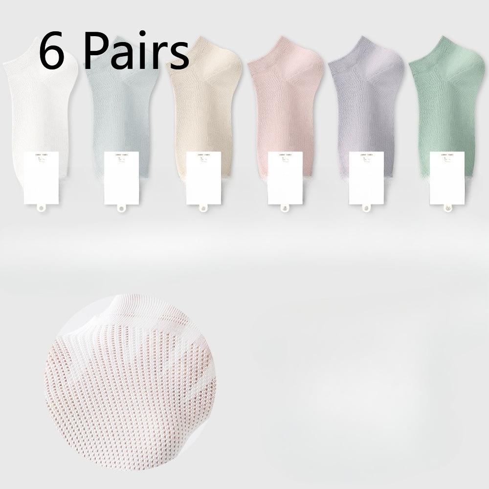 6 Pairs of Women's Summer Thin Cotton Boneless Deodorant Sweat Absorbing Heel Mesh Boat Socks