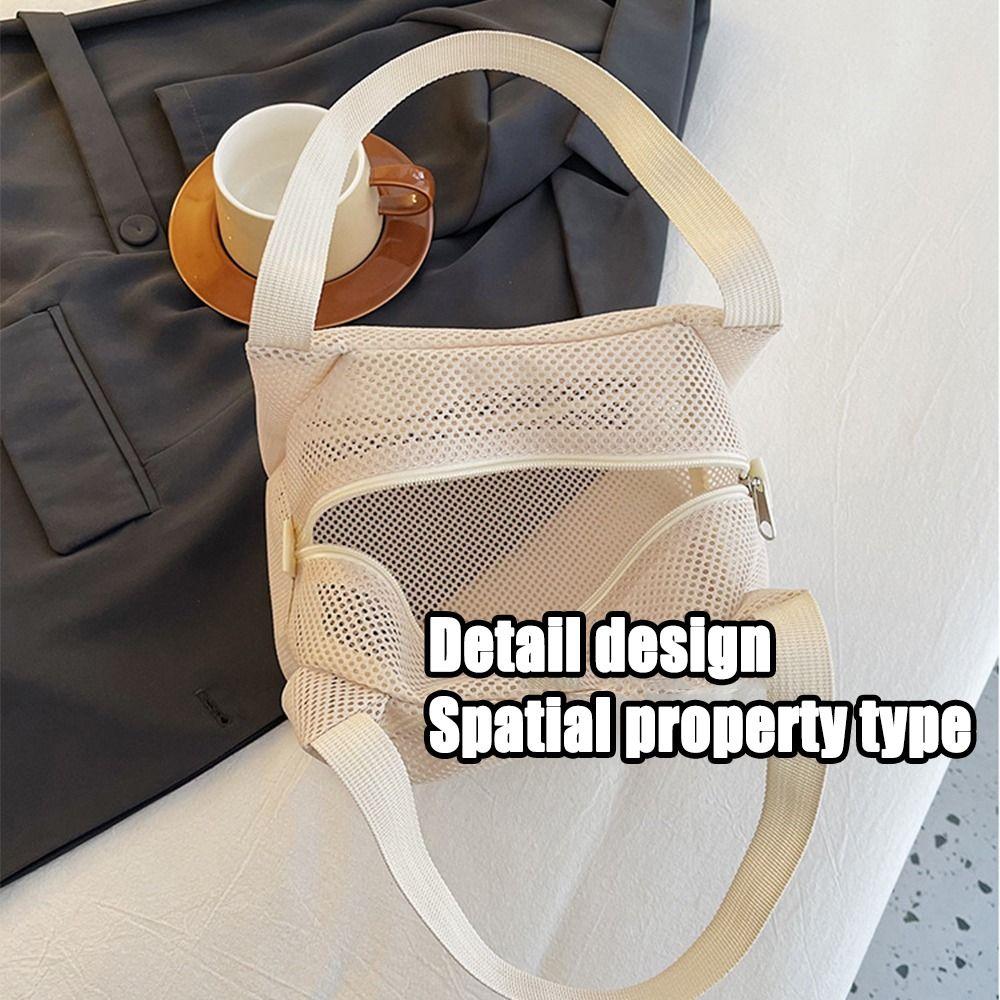 Large Capacity Cosmetic Zipper Pouch Casual Toiltery Makeup Bag Mesh Tote Beach Bag Beach