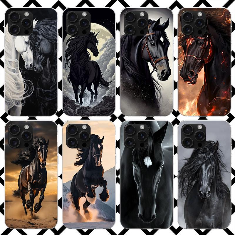 Animal Black Horse Phone Case for iPhone 17 Air 16 16E 15 14 Plus 13 Mini 12 11 Pro Max 7 8 + SE 2020 Soft Cover Fundas 17 Air 1