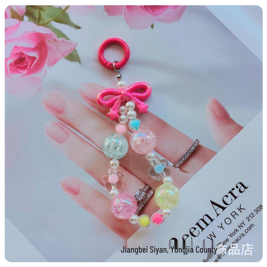 Colorful Bow Alloy Keychain with Creative Seed Bead Chain