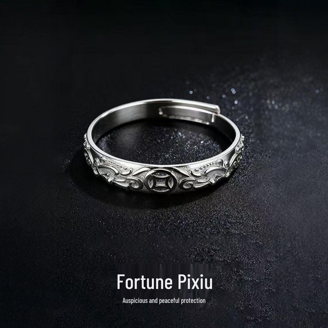Sterling Silver 999 Wealth-Attracting Double Pixiu Coin Ring – Pure Silver Retro Lucky Ring for Men and Women Adjustable Open Size