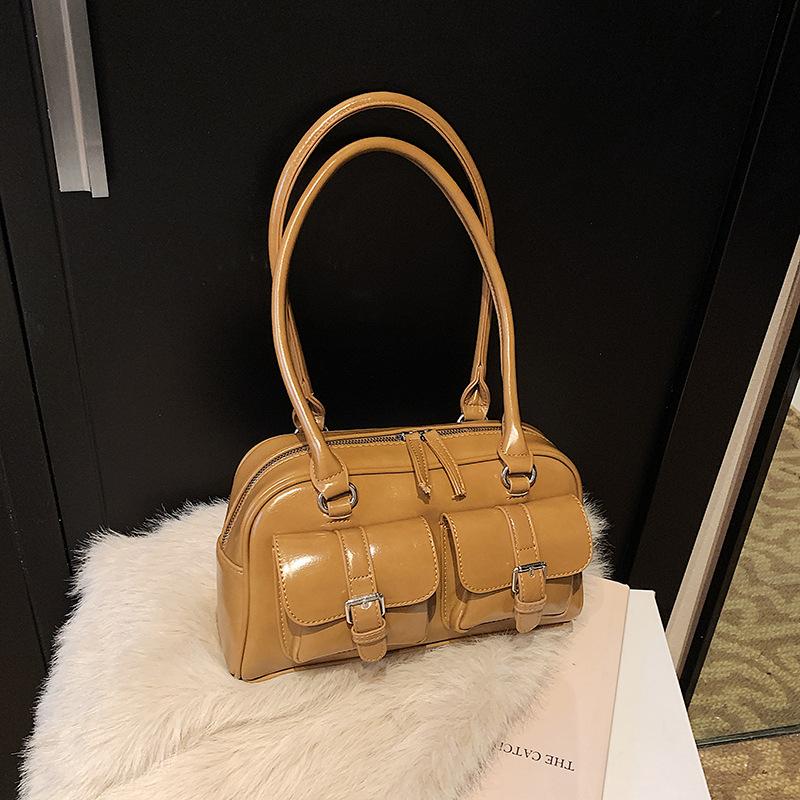 

Сумка-подмышка в стиле ретро-боулинг с каблуком-ручкой для женщин, новая осенне-зимняя мода, универсальная повседневная сумка через плечо для работы и поездок