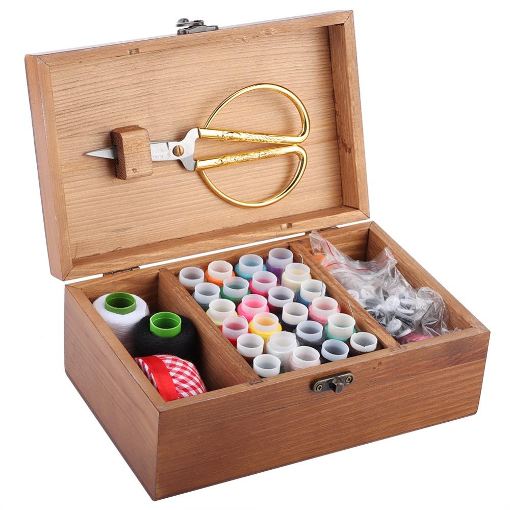 Wooden Material Sewing Box Multifunction Sewing Kit Box Sewing Set Needle Thread Box  Home Sewing