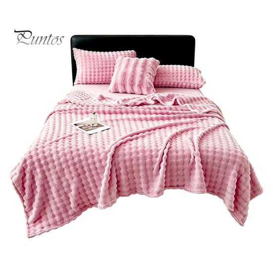 Comfortable Couch Throw Soft Plush Blanket, 3D Bubble Rabbit Fur Texture Thickened Thermal Throw, Double-Sided Milk Velvet Warm Blanket for
