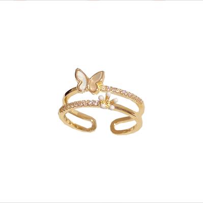Anillo Dorado Abierto Ajustable Para Mujer, Engastado Con Brillantes Diamantes Y Pedrería. Regalo de Joyería para San Valentín, Boda o Baile de Graduación.